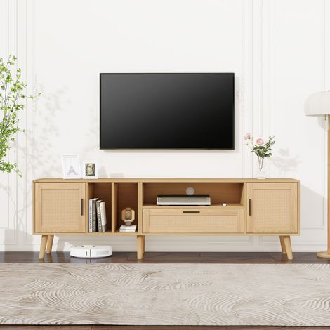 credenza tv 180 cm rovere rattan con 2 ante e cassetto HAVRYA (1/5)