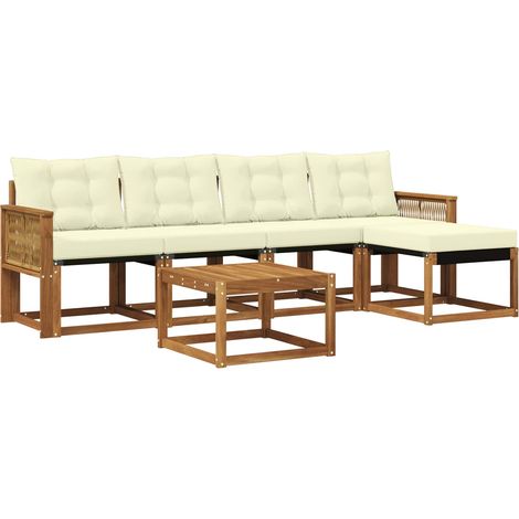 vidaXL Outdoor Sofa Set with Cushion 6 pcs Natural and Cream (1/4)