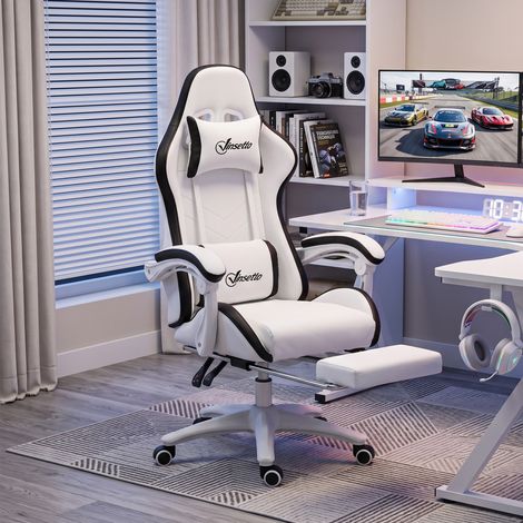 Siège gaming fauteuil gaming dossier inclinable 135° avec appui-tête repose-pieds 65l x 65P x 121-129H cm blanc et noir (1/5)