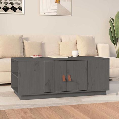 vidaXL Mesa de centro de madera maciza de pino gris 100x50x41 cm (1/5)