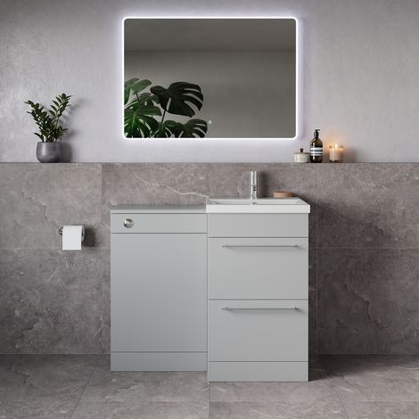 Napoli 390 Gloss Grey Pearl 1000mm 2 Drawer Vanity Unit Toilet Suite with Glide Basin - 1000mm - Chrome 320mm HandleWithout Kingston Toilet Pan