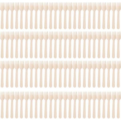 Ensemble de 100 couverts jetables en bois pour barbecues et camping - Fourchette de 16 cm (1/5)