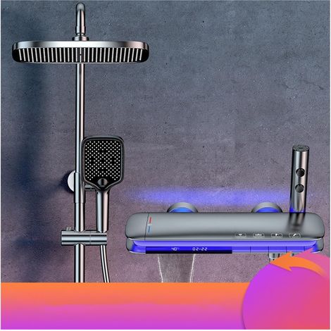 Ensemble de douche mitigeur thermostatique intelli Robinet de système de douche de salle de bain numérique Led , Robinets de salle de bain cascade fixés au mur , Pommeau de douche pluie Ensemble de do (1/5)