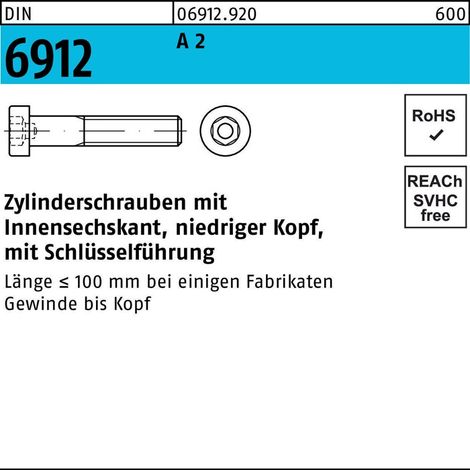 DIN 6912 Zylinderkopf-Schaftschraube niedrige Form M6x40 Edelstahl A2 blank ISK 100 Stk (1/2)
