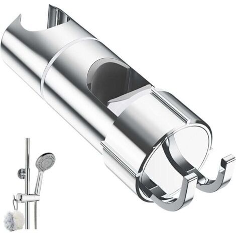 1 PCS Support de Douche Réglable avec 2 Crochets pour Pommes de Douche de 20,5 à 23,5 mm, Universel Support de Pommeau de Douche pour Barre de 18-25 mm, Chromé Support Douchette à Main