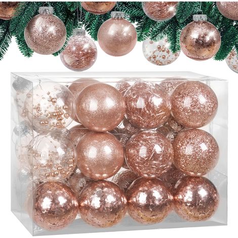 CASARIA® Christmas Baubles 24-Piece Set Shatterproof Transparent Plastic Ornaments Customisable Ideal for Tree Decorations and Festive Home Décor 6cm Roségold (de)