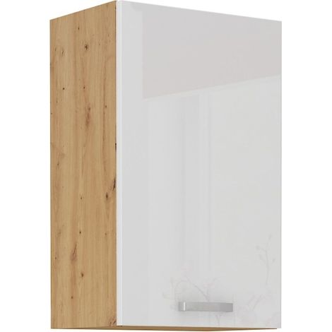 Hängeschrank 50 cm Eiche Artisan + Weiß Hochglanz Küchenzeile Küchenblock Küche (1/5)