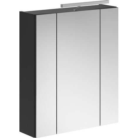 Linus Spiegelschrank Bad 3 Türen mit Licht schwarz.