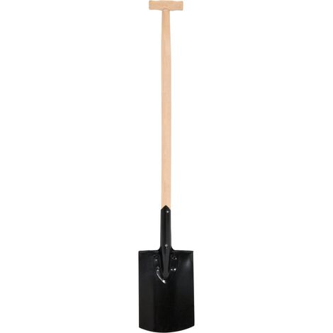 Genieteter Spaten mit T-Holzgriff, schwarz lackiert
