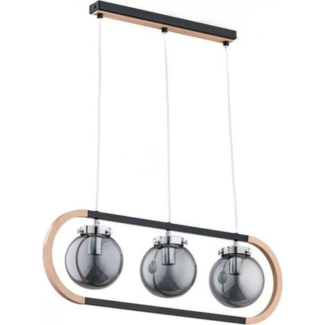 Alfa RINO Triple Pendant Ceiling Light, Black Metal with Light Wood Accents, 3x E14 Sockets Max 10W, Dimmable, 80cm Height Modern Dining Living Room (1/2)