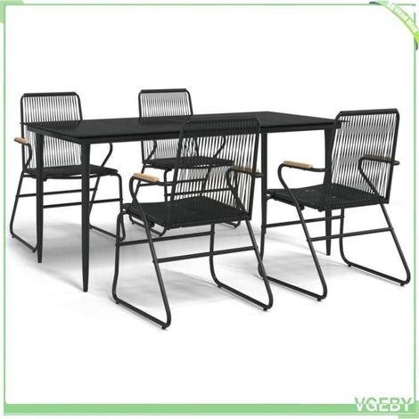 Ensemble à manger de jardin - FAFEICY - 3156576 - Noir - Rotin PVC anti-UV - Table verre trempé 160x80x74 cm (1/5)