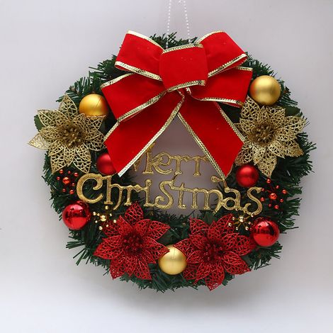 Guirlande De Noël - Couronne Décorative Extérieure Pour Porte D'Entrée Fenêtres Et Murs - PVC Avec Boucles Rouges Clochettes Dorées Et Boules Rouges Dorées - 1 Pièce (1/5)