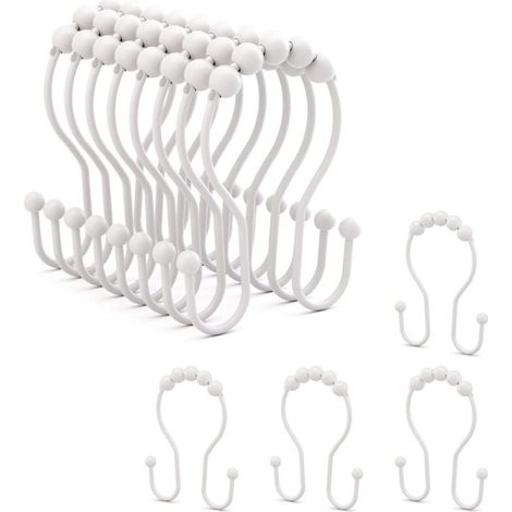 Duschvorhanghaken, Duschvorhangringe, Doppelhaken, 12 Stück (weiß) (1/5)