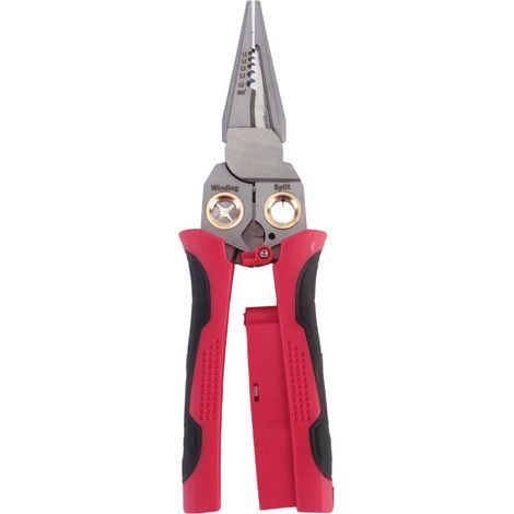 Pinza spelafili rossa, becchi sottili, 20,2 x 6 x 2 cm, 1 pezzo, antiscivolo, multifunzionale con tester di tensione. Pinza per elettricisti. (1/5)