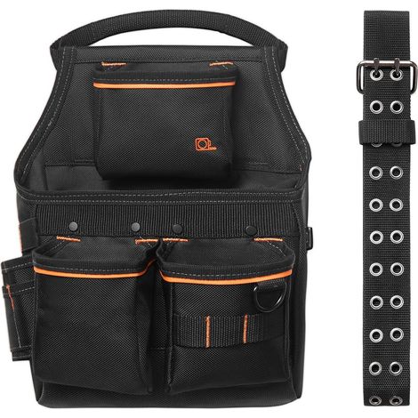 Werkzeugtasche mit Gürtel, 14 Taschen, professionell, abnehmbar und verstellbar, für Elektriker, Schreiner, Bauarbeiter, Taillenumfang 83-127 cm. (1/5)