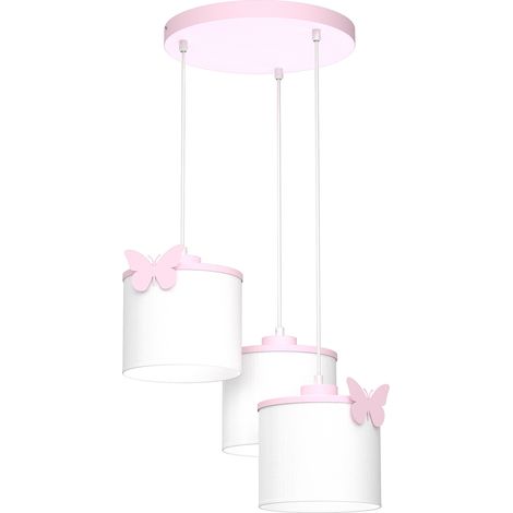 Lampada a sospensione bianca rotonda 3 paralumi farfalle Luminex