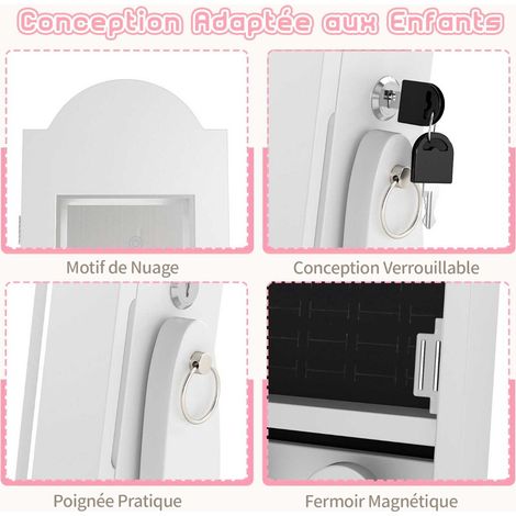 Armoire à bijoux princesse debout avec miroir pleine longueur, 4 lumières et 2 angles d'inclinaison - blanc (1/5)
