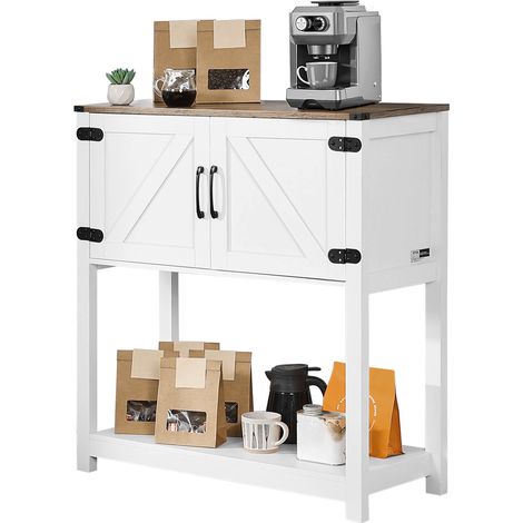 VEVOR Mobile Bar da Caffe 80 x 35 x 88 cm Mobiletto da Bar Rustico con 3 Ripiani, Tavolo da Bar con Ante Magnetiche, Mobile Bar in Stile Fattoria, Mobile da Buffet con Credenza Rustica per Soggiorno