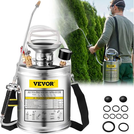 Pour le jardinage domestique et le nettoyage au sol, pulvérisateur 4 L en inox avec buse réglable (1/5)