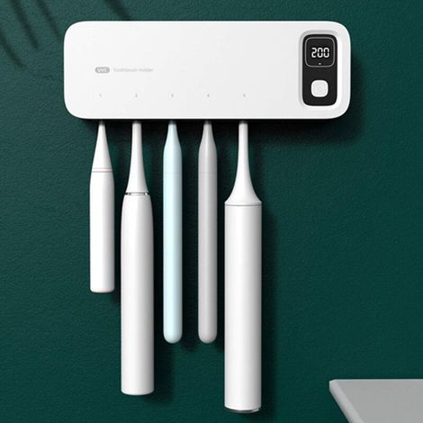 Wall-mounted toothbrush holder with UV protection, sterilizer, 2000 mAh rechargeable battery, timer, toothbrush storage (1/5)