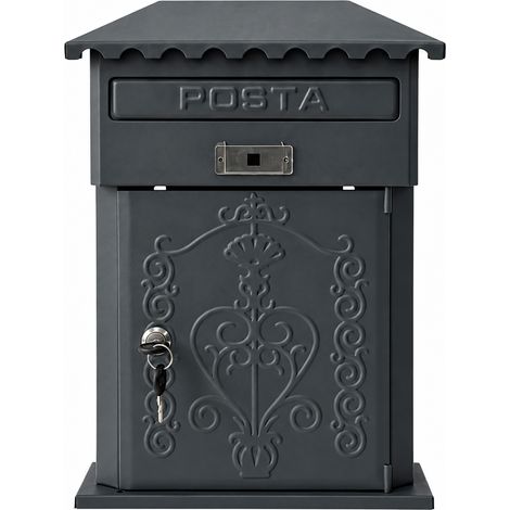 Boîte aux lettres murale en acier, Gris anthracite mat avec serrure, porte-étiquette - 29 x 41 x 10 cm – LPP Gris (1/5)