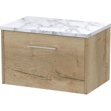 Winshill Contemporary 1 Drawer Wall Hung Vanity Unit with Laminate Worktop, Light Oak, 600mm