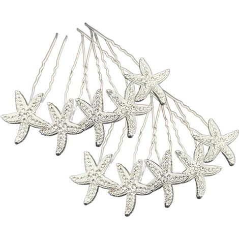 10 pièces - Épingle à cheveux - Accessoires cheveux - Épingles à cheveux pour femme - Pinces à cheveux - Blanc - Petite coiffe tressée en forme d'étoile de mer - 7,5 cm (1/5)