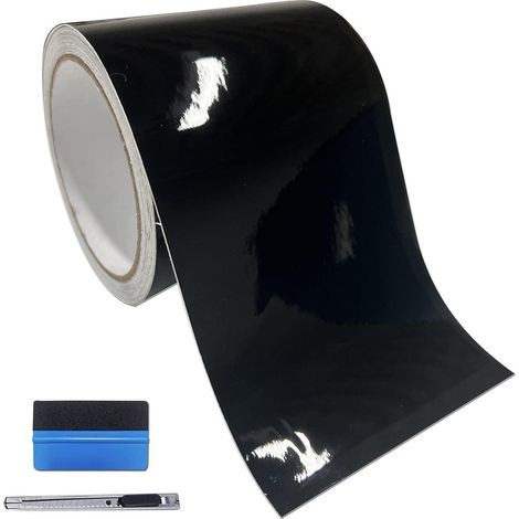 Hochglanz Vinyl Folie Schwarz 10cm x 900cm mit Luftkanal & Werkzeug (1/5)