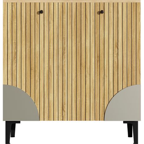 Zapatero moderno 90x32x94 cm efecto madera con 3 puertas y estante (1/5)