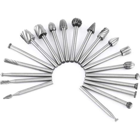 20 Pièces Fraises Rotatives en Acier Tungstène HSS, Queue 3mm (1/8''), Outils de Sculpture et Gravure pour Bois, Accessoires pour Dremel, Bricolage et Menuiserie (1/5)