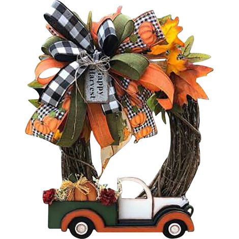 Couronne de fleurs artificielles d'Halloween, guirlande de feuilles d'érable d'automne, citrouilles d'automne, décoration intérieure et extérieure pour porte d'entrée, mur ou fenêtre-AquaForge (1/5)