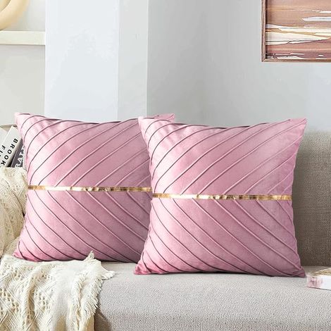 Pillow Case 40 x 40 cm Pink Velvet Cushion Cover Soft Square for Home Sofa Patio Outdoor Garden Blench Living Room Farmhouse Set of 2 (1/5)
