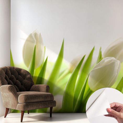 Carta da parati adesiva - fotomurale - facile da applicare - per la soggiorno - camera da letto - Tulipani bianchi 250x250 cm (1/5)