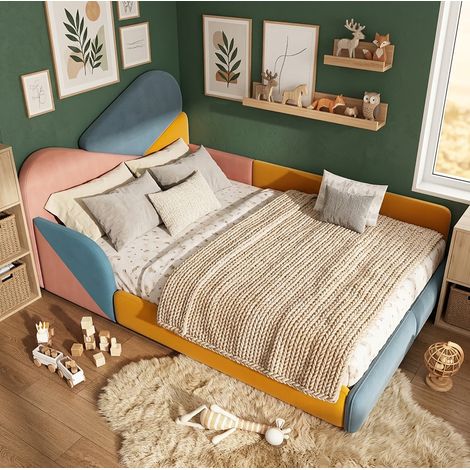 Cama infantil tapizada 140x200 cm, multicolor, con protección lateral HAVRYA (1/5)