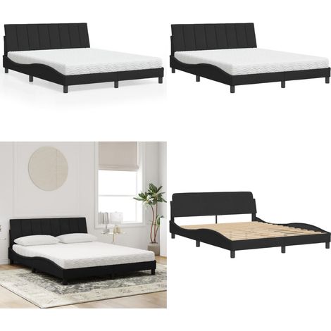 Bett mit Matratze "Hanko" Schwarz 160x200 cm Samt - Samtbett - Matratze mit Schaumstoff (1/5)
