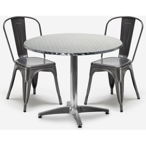 ensemble 2 chaises acier de style design industriel et table ronde 70cm factotum (1/5)