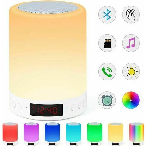 1 enceinte Bluetooth, lampe tactile RGB, radio FM, réveil, lecteur MP3, portable, 7 couleurs réglables, pour chambre et intérieur (1/5)