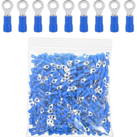 100 Connecteur à sertir,Anneau M4,Cuivre,Isolé PVC,Bleu,14-16 AWG,Industrie électrique