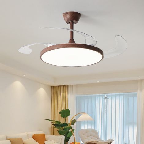 Ventilateur de plafond 95cm avec lumière et télécommande, Lampe de ventilateur de plafond à LED à intensité variable, 3 lames rétractables, 6 vitesses (1/4)