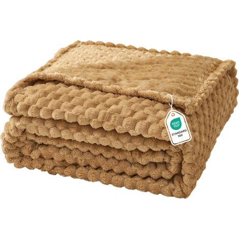 Couverture Douillette - 150 x 200 cm - Douce et Chaude - en Microfibre - pour canapé et lit, Chambre à Coucher, Bureau - Beige (1/5)