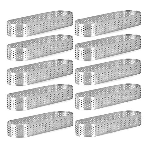 BEBUSINGOTO 10er-Pack ovale Ringe, perforierter Backring, Gebäckring, Kuchenformringe aus Edelstahl, Backring (1/5)