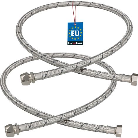 KOTARBAU® Lot de 2 Flexible Robinet 3/8" x 3/8" - Tuyau Robinet Cuisine 100 cm - Écrou Tournant x Raccord à Sertir - Rallonge Robinet Cuisine Flexible - Tuyau Flexible Plomberie - Acier Inoxydable (1/4)