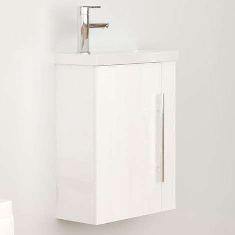 45cm Waschbecken mit Hochglanz Weiß Unterschrank Gäste WC Waschbecken mit Mineralguss Weiß (1/5)