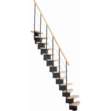platzsparende gerade Treppe 9 Stufen - erreichbare Höhe 1.90 bis 2.06m - Breite 65cm - schwarze Struktur und Buchestufe - QUATR65/I-NB-9 (1/5)