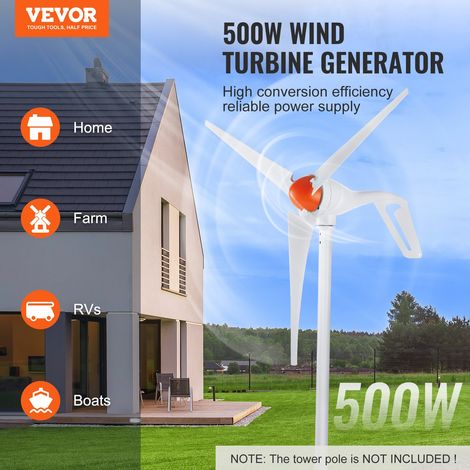 Générateur d'éolienne 500 W avec anémomètre, kit d'éolienne 12 V, générateur d'énergie éolienne à 3 pales, contrôleur MPPT et direc… (1/5)
