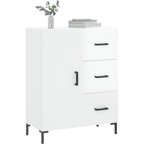 Buffet de Cuisine Blanc Brillant 69,5 x 34 x 90 cm en Bois d'Ingénierie - Meuble Rangement Moderne avec Portes (1/5)