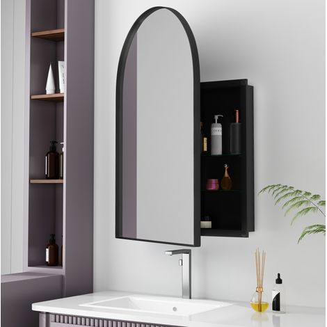 Armadietto specchio da parete 61x91x7,8 cm in metallo nero, con contenitore per bagno FloraGrace (1/5)