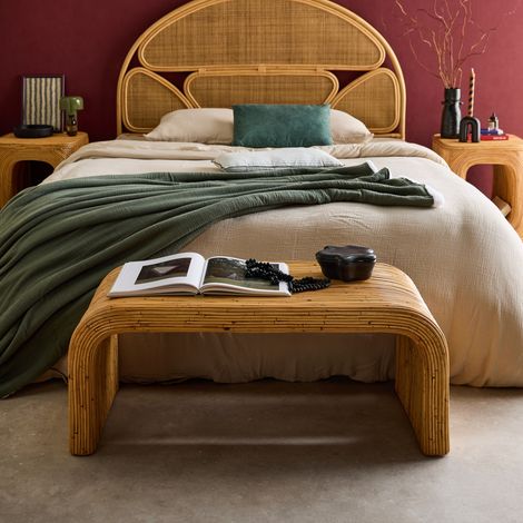Sweeek – Banc bout de lit en rotin naturel 100cm – Bords arrondis – L 100 x P 45 x H 40cm – Poids max supporté 110kg par place