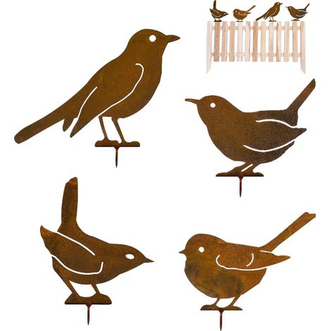 4 Stück rostiger Metall-Gartenstecker, Vogel-Baumdekoration, wiederverwendbar, Gartenkunst, für den Außenbereich geeignet