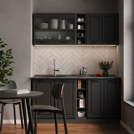 Cuisine R-Line, Anthracite maison de campagne/anthracite, 160cm, PT Anthracite, Vicco